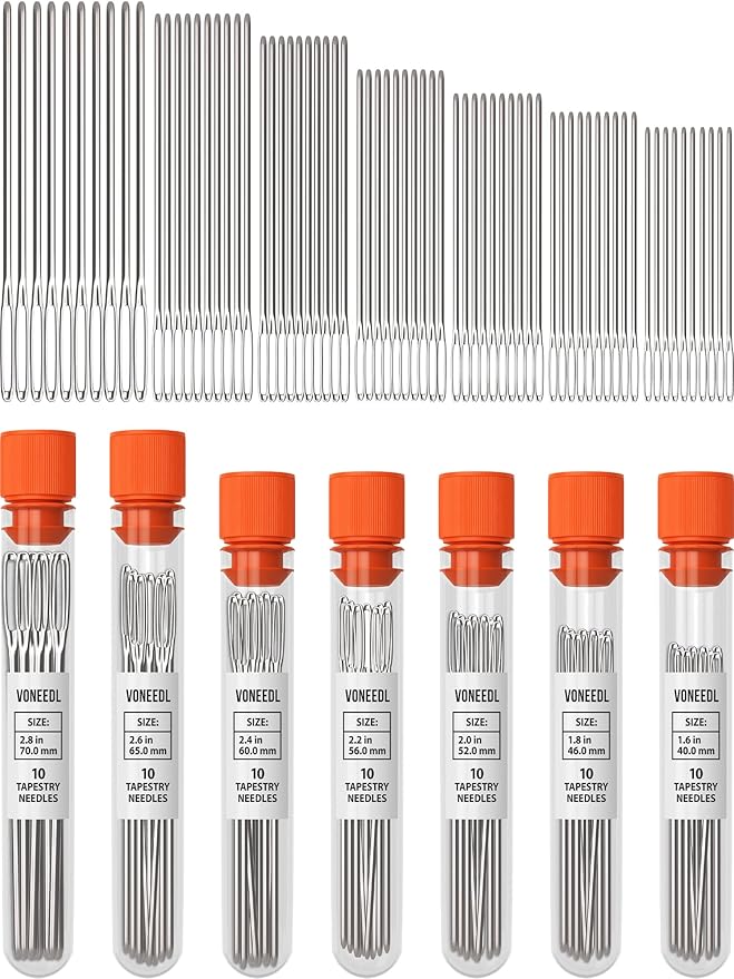 VONEEDL Large Eye Blunt Tapestry Needles (Pack of 70) - 7 Sizes with 7 Storage Tubes - Stainless Steel - Perfect for Darning, Embroidery, Cross-Stitching, Crafting, Knitting, Weaving, and DIY