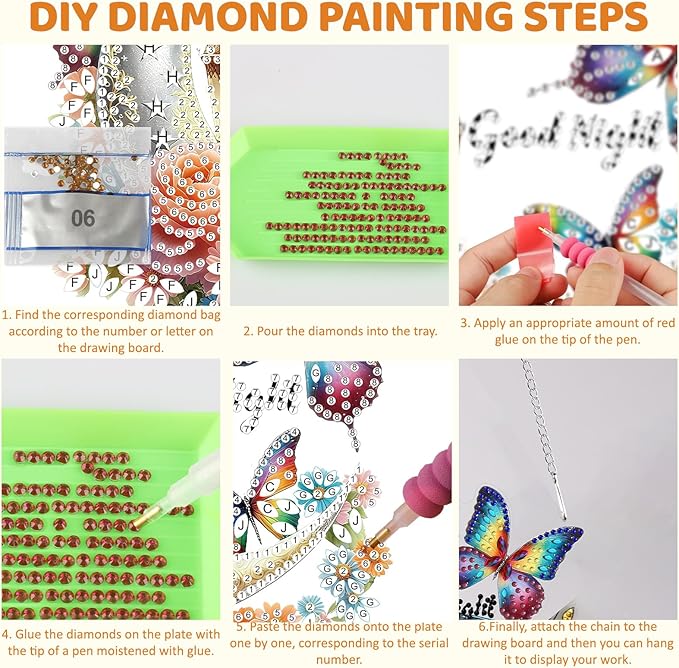 MEIYUDA Moon Butterfly Diamond Art Hanging Kits for Adult, Good Night Diamond Painting Hanging Kits Ornaments, DIY Special Shaped Rhinestone Window Pendants kit for Home Garden Wall Decor Gift