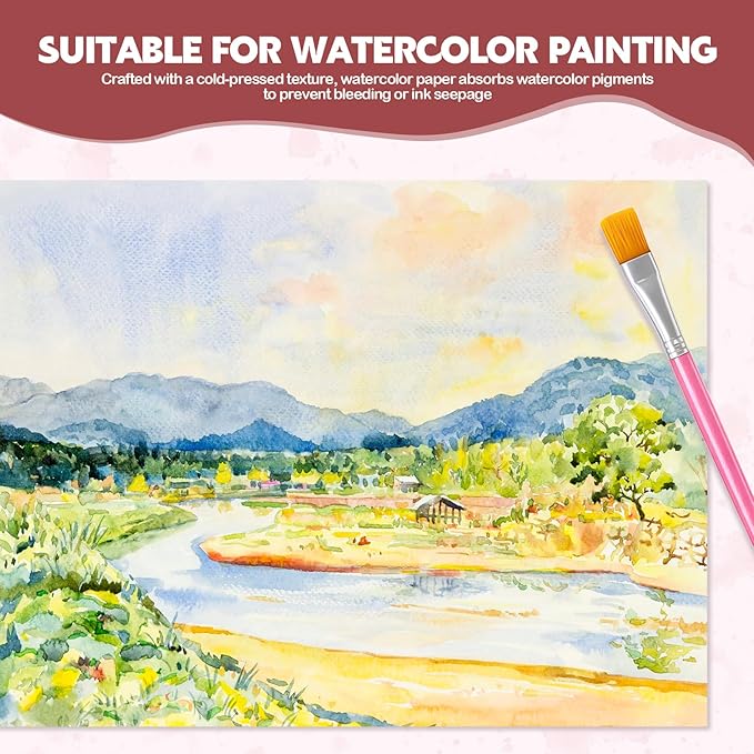 30 Sheets Watercolor Paper Pad with 2 Pcs Watercolor Brush, 140lb/300GSM Water Color Paper 8.3inx5.8in, Cold Pressed Tearable Water Color Sketchbook for Painting