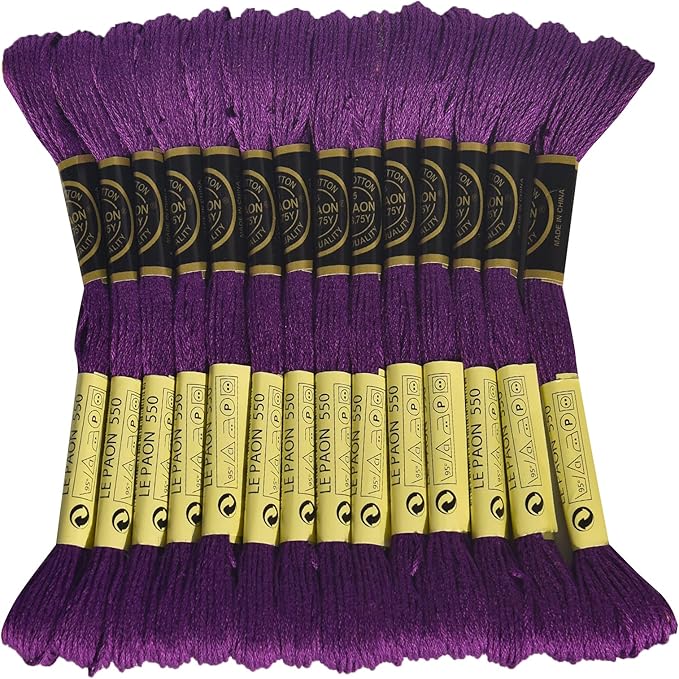 LE PAON Embroidery Floss, 14-Pack Six Strands 100% Long Staple Cotton Embroidery Thread, 8.7-Yard，Color Number：550, Very Dark Violet