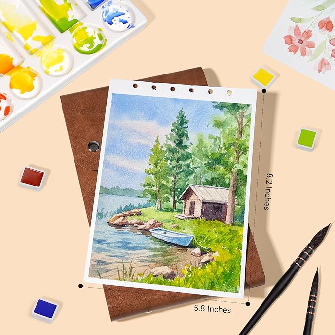 Lightwish Watercolor Sketchbook,300gsm/140lb 100% Cotton Cold Press Watercolor Journal, Acid Free Watercolor Paper for Artists,Adults,Students,20 Sheets,Paper 5.8 * 8.2 Inches