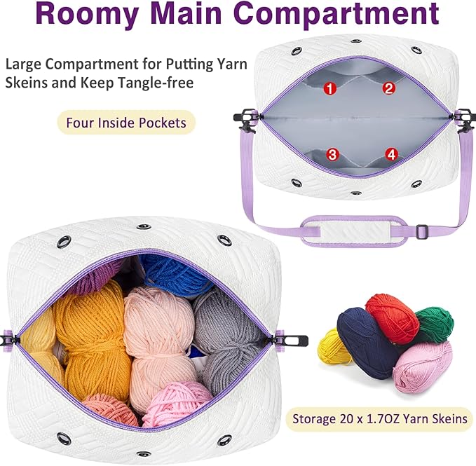 IBFUN Crochet Yarn Knitting Bag 2 Pcs Yarn Storage Organizer Crocheting Bags for Beginners with Shoulder Strap for Knit Accessories Needles Hooks