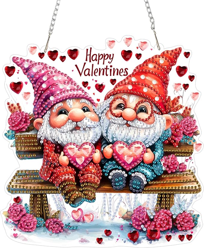KEYIFA Love Hanging Diamond Art Painting Kits for Adults and Kids Age 8-12, 5D Special Shape Diamond Dots Kit Gnomes, Crystal Gem Painting Art Crafts for Window, Wall, Door, Garden Decor