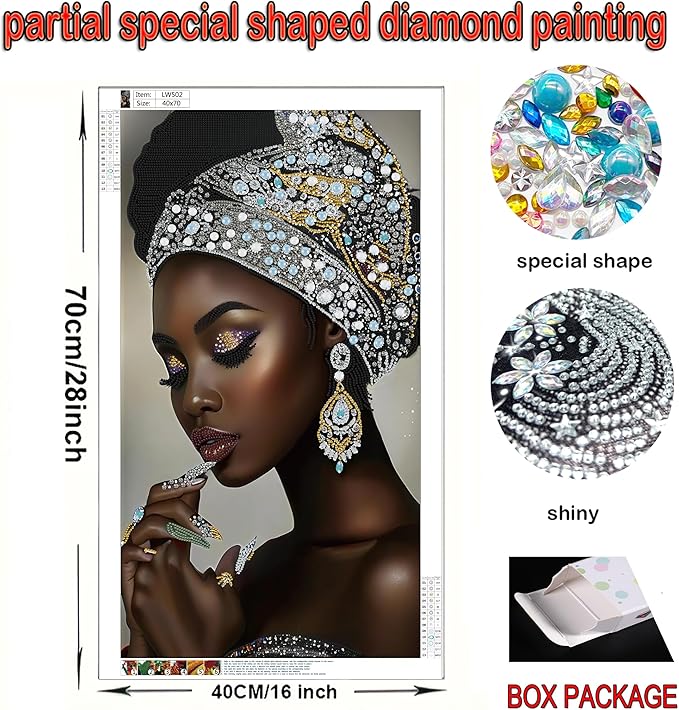 KUFWKEY African Diamond Art Kits for Adults,Partial 5D Diamond Painting kit,Special Shaped Diamond Art,Sparkling gem Art,Woman Diamond dots Kits,DIY Mosaic Kits,Home Decor,Big Size 16X28 inch