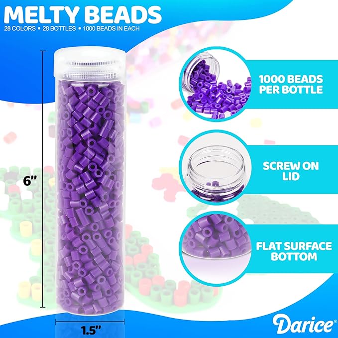 darice fuse beads kit – 28,000 assorted melty iron beads bulk set with storage case - 28 colors in reusable bottles, diy art craft supplies for kids creative projects ages 6+