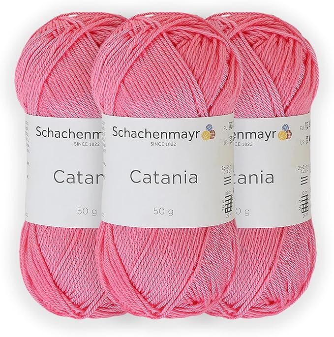 3 Skein/Pack Schachenmayr (SMC) Catania Originals Yarn, Each Ball 1.76 Oz (50gr) / 136 Yards (125 m), 100% Mercerized Cotton for Knitting and Crochet Yarn, Sport Weight, 225 - Pink