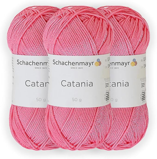3 Skein/Pack Schachenmayr (SMC) Catania Originals Yarn, Each Ball 1.76 Oz (50gr) / 136 Yards (125 m), 100% Mercerized Cotton for Knitting and Crochet Yarn, Sport Weight, 225 - Pink