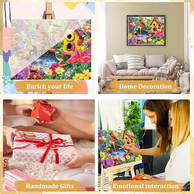 MAXBYE Colorful Birds Paint By Numbers Kits for Adults Beginner, Garden Birds Adult Paint By Number On Canvas, Easy Oil Painting Kits for Home Wall Decor Gift 16x20 Inch