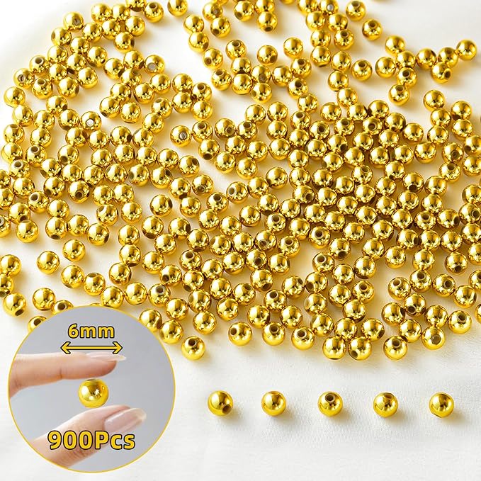 Laopottbeads 900 Pcs Gold 6MM Beads for Jewelry Making Round Beads DIY Kit for Bracelets, Earrings, Necklaces & Anklets