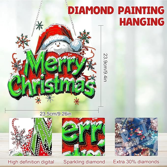 MAXBYE Christmas Diamond Art Kit for Adults, 5D Special Shape Diamond Painting Pendant Kits, Christmas Decoration Pendant, Gem Art Painting Window Ornament for Home Decor Gift