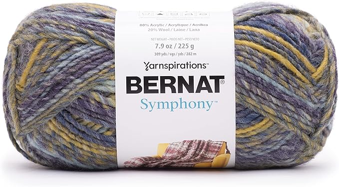 Bernat Symphony Royal Yarn - 2 Pack of 225g/8oz - Wool Blend - 5 Bulky - 309 Yards - Knitting/Crochet
