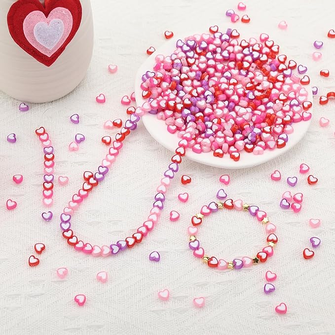 700 Pieces Valentine’s Day Heart Beads, Assorted Colors Acylic Heart Bead for Bracelet Making Kit Jewelry Necklace Earring Making DIY Crafts