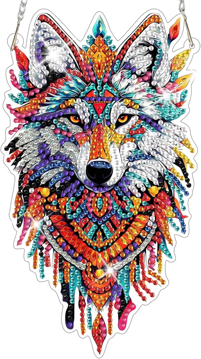 NAIMOER DIY Hanging Diamond Art Kits for Adults, Wolf Diamond Painting Kits, Special Shaped Rhinestone, Acrylic 5D Gem Art Craft Window Pendants Home Garden Wall Hanging Ornament Kits