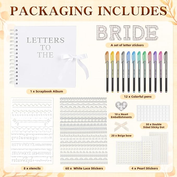 8x8 Inch Letters To The Bride Scrapbook Wedding Memory Book DIY Photo Album Blank Pages Scrapbook Bridal Shower Gifts(White)