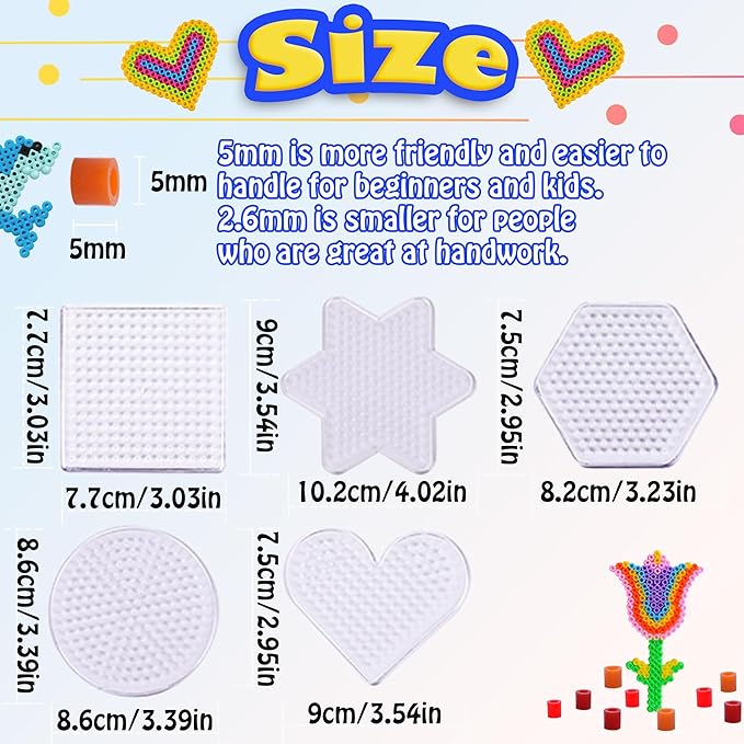 yowamho fuse beads kit - 48 color iron beads set, 8233 pcs 5mm beads, art crafts set for kids ages 4-8, girls boys age 3 4 5 6 7 8 9 10 years old present