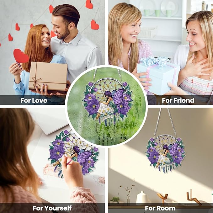 EOBROMD Diamond Hanging Art Kits for Adults Dreamcatcher, Diamond Art Painting Fairy Window Pendant Kits Suncatchers, DIY Special Shaped Rhinestone Adults, Home Wall Decor
