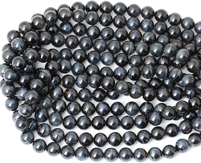 cheavian 35pcs 10mm natural blue tiger eye gemstone round loose beads for jewelry making diy findings 1 strand 15"