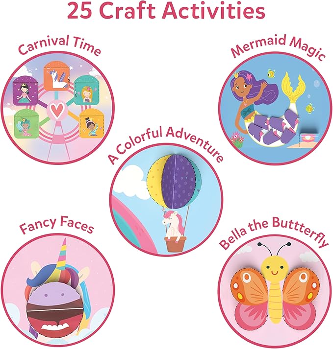 skillmatics scissor skills activity book - snip snip unicorns & princesses, 25 fun cutting & creative activities, 2 child-safe scissors, felt craft kit, valentine’s day gift for ages 3, 4, 5, 6, 7