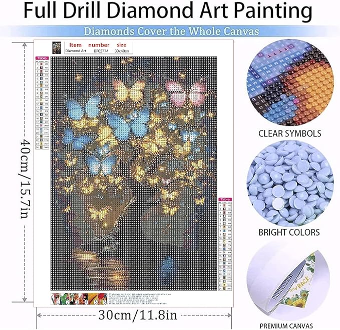 WUDWL Diamond Art Kits for Adults, Butterfly-Tree of Life DIY Modern Diamond Painting Kits 5D Diamond Dots Gem Art Crafts with Tools, Round Full Drill Crafts for Home Wall Decor&Gift-12x16in