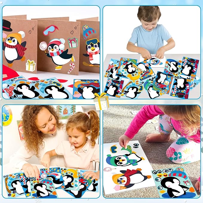 60sheets winter stickers crafts for kids - make-a-penguin face sticker- holiday gifts christmas goodie bag stuffer school classroom activity games party favors (small size)