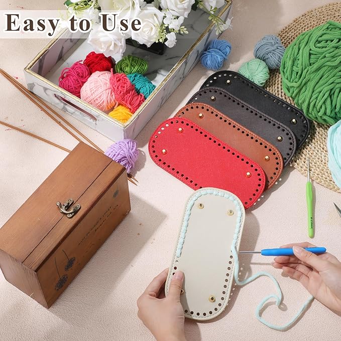 SilTriangle 5 Pcs Purse Bottoms for Crochet Bags with 2 Pcs Hook, Crochet Purse Kit Basket Base Leather Bag Bottoms for DIY Bags Making Supplies Kit Knitting (Fresh Color)