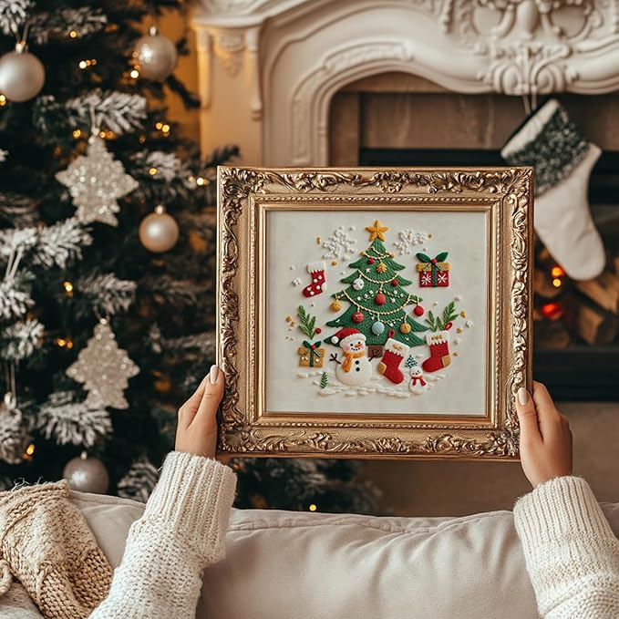 COCOMOX Christmas Embroidery Kit for Beginners, 3 Set Cross Stitch Kits for Adults Santa Claus Christmas Tree Patterns Handmade DIY Gift