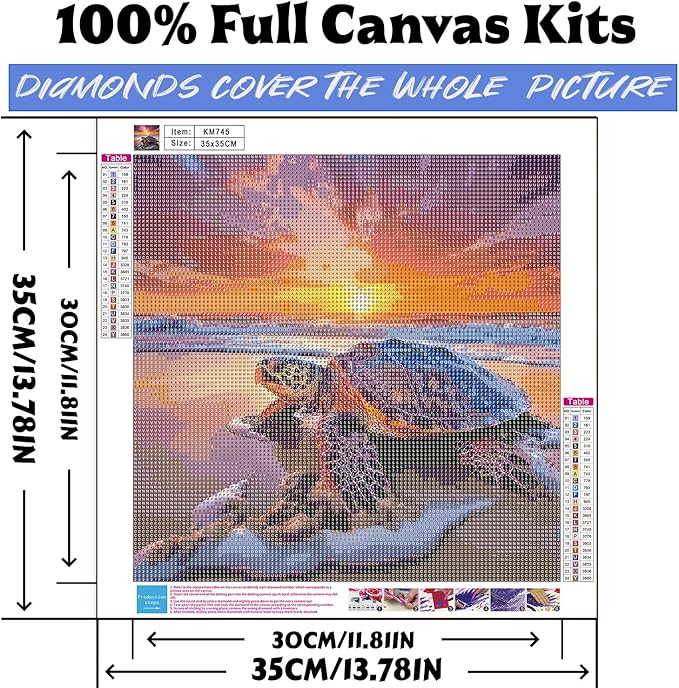 Diamond Art Kits for Adults Sea Turtle, DIY 5D Diamond Painting Kit for Beginners, Full Round Drill Gem Art Dots for Adults, Diamond Dots Paintings Crafts Home Wall Decor 14X14 Inch