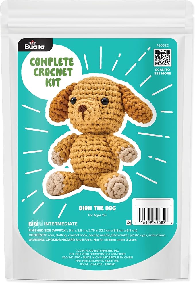 Bucilla Complete Crochet Kit, Dion The Dog, 5"