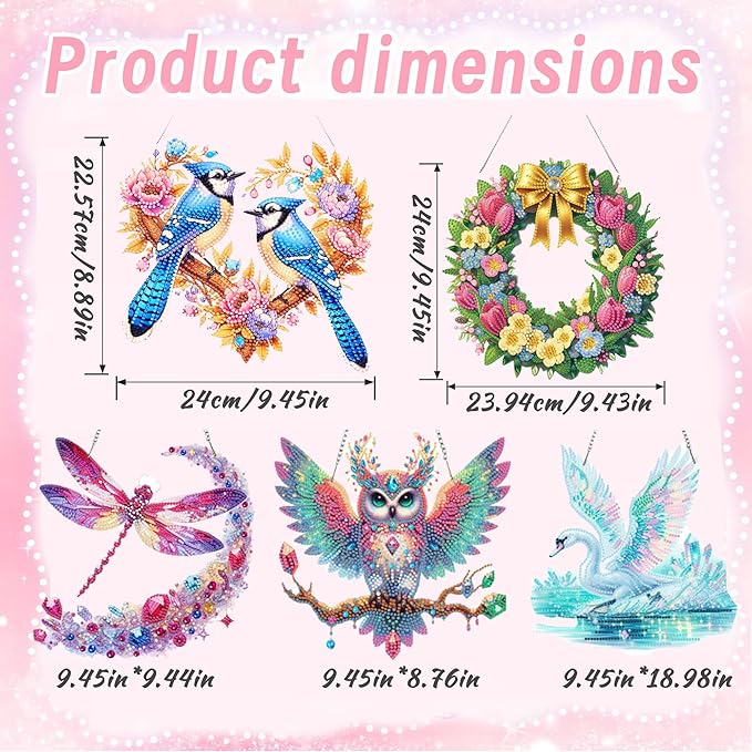 Ristpal Diamond Painting Kits Hanging for Adult, Special Shaped Rhinestone, DIY Acrylic Diamond Art Painting Window Pendants Home Garden Wall Hanging Kits for Home Decor and Gifts (Birds)