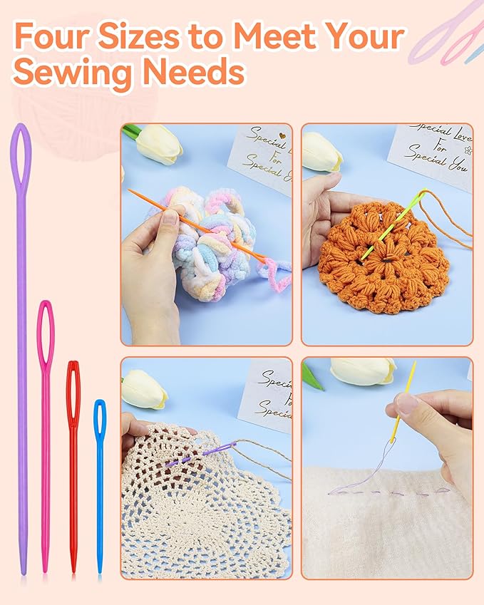 FIVEIZERO 40PCS Plastic Needles – 4 Sizes with Large Eye, Plastic Sewing Needle with Threader and Box, Yarn Needles for Crochet and Canvas, Crochet Needle for Handmade Crafts