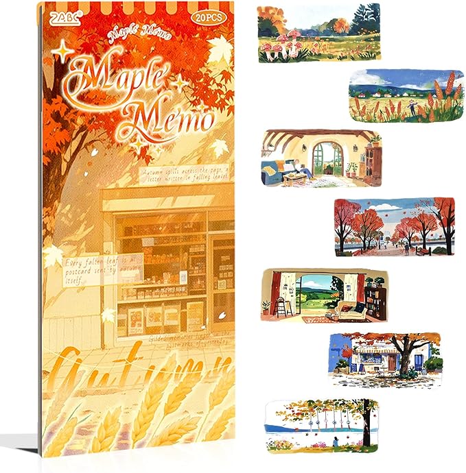 Journal Sticker Book for Junk Journaling, Transparent PET Seasons Landscape Stickers for Scrapbook Supplies, Scrapbooking, 20 Large Pre-Cut Stickers Sheets 9.25 x 6.65 inches