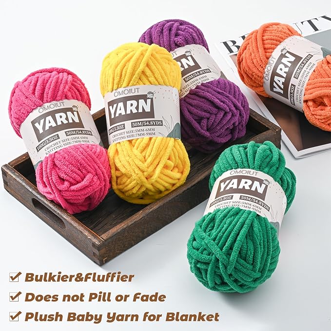 12 Pack Bulky Velvet Chenille Yarn, Baby Yarn for Crocheting Soft Blanket, 1200g(657.6yds) Chunky Crochet Yarn, Thick Multicolor Yarn for Crocheting Amigurumi, Crafts, Home Decor B