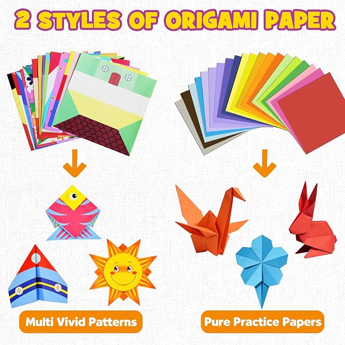 Pigipigi Kids Craft Origami Paper Kit for Kids Ages 5-8 8-12, with Guiding Book, 208 Sheets DIY Art and Crafts Supplies, Colorful Folding Papers Set Projects Gifts Activity for Boy Girl Toys(Cartoon)