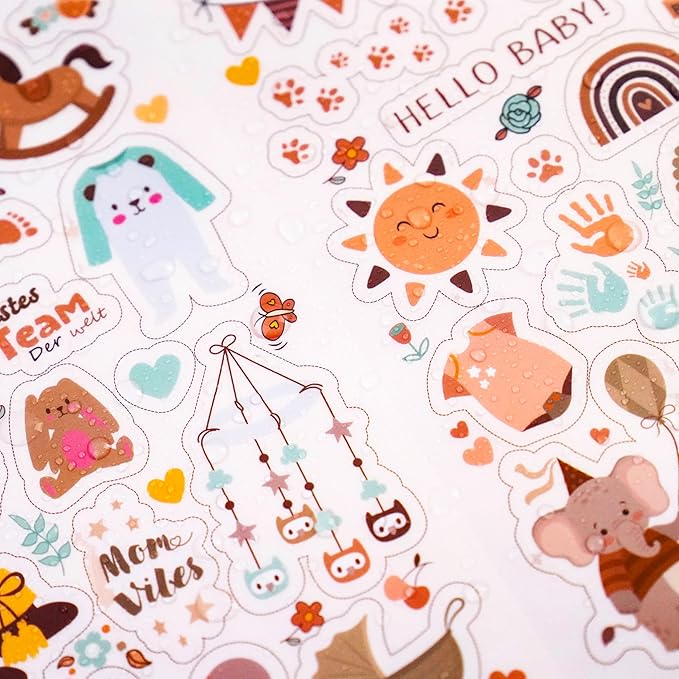 4 Sheets Baby Scrapbook Stickers - Clear Matte 204 Cute Newborn Baby Shower Stickers for Planner, Pregnancy Journals, Albums, Baby's First Year Scrapbook Supplies Decorations