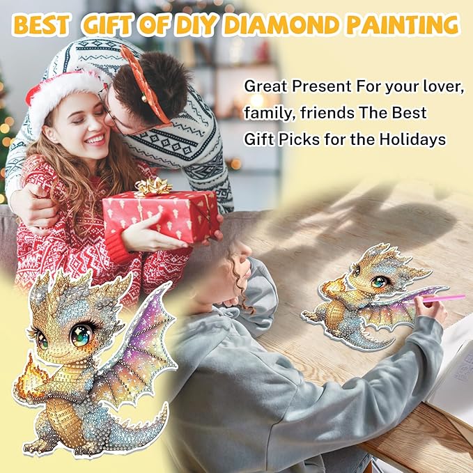 Bowetile Dragon Diamond Art Hanging Kits for Adults, 5D Special Shape Diamond Painting Window Pendant Kits, Gem Art Suncatchers Painting Ornament for Home Garden Wall Decor