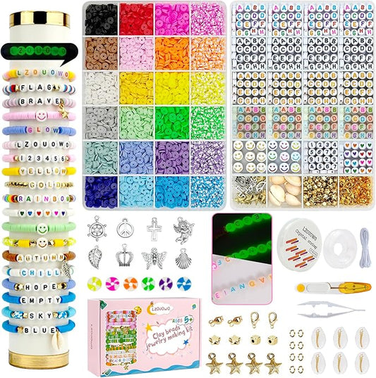 LZOUOWO Friendship Bracelet Kit Concert Bracelets Merch, 7200pcs Clay Beads for Bracelet Making Kit with Glow Beads Letter Beads and Smile Face Number Beads Jewelry for Crafts Gift