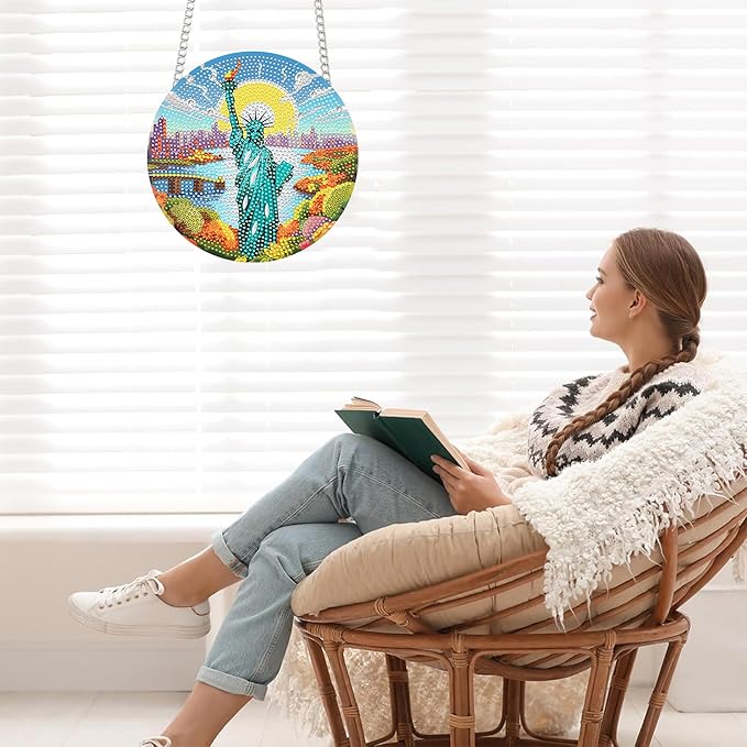 Bimkole Free Muse Diamond Art Hanging Kit for Adult, DIY 5D Diamond Art Statue Window Pendant, Acrylic Crystal Art Hanging Ornament Home Wall Garden Front Door Sign Outdoor Decor 7.8x7.8 Inch
