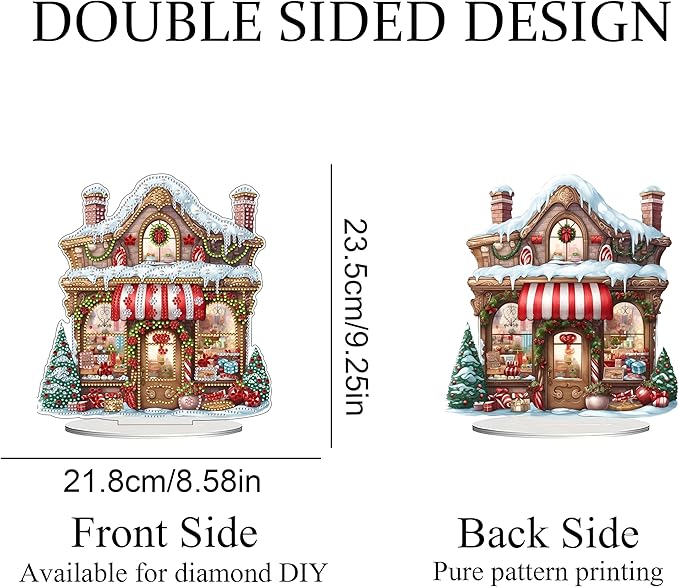 JJFox DIY 5D Tabletop Diamond Art Painting Kit， Desktop Ornament Special Shaped Rhinestone Desk Placement Ornament，Home Stand Up Gem Painting Craft Kit，Gift (Christmas House)