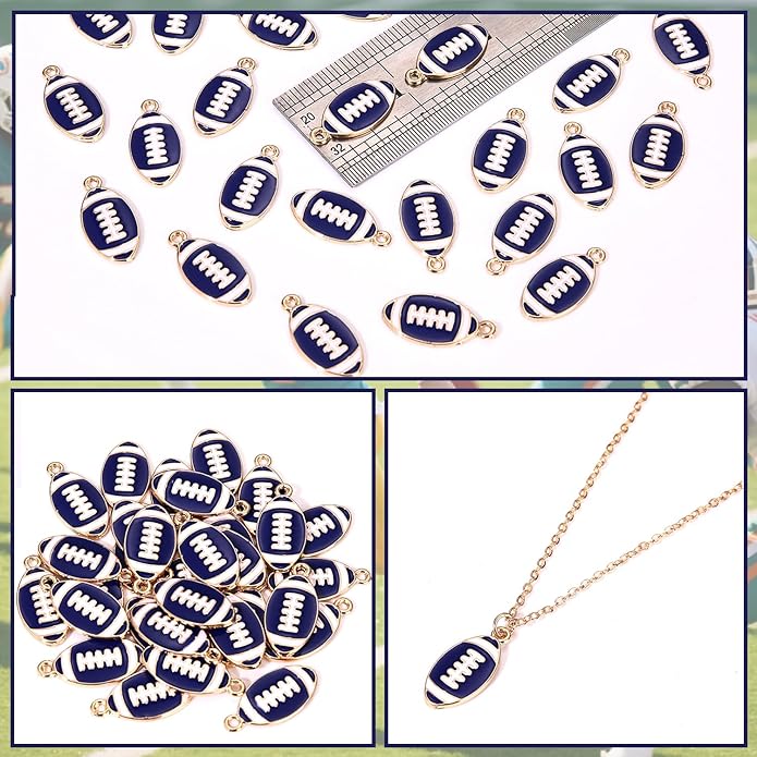 NVENF 30PCS Football Charms for Jewelry Making, Enamel Football Charms for Bracelet Necklace Earrings Making, Red Black White Blue Purple Orange Game Day Football Charm Bulk