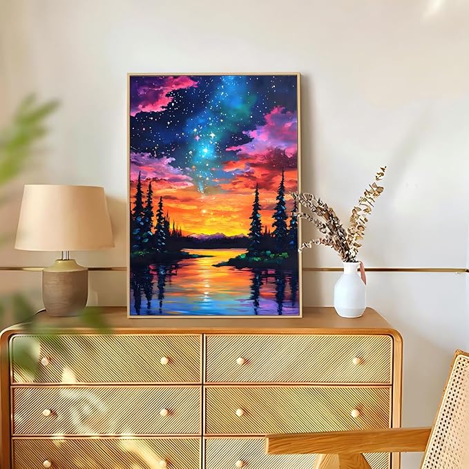 Reivworl Landscape Diamond Art Kits for Adults, Aurora Diamond Painting Kits for Adults, Aurora Landscape Gem Art for Gifts and Home Interior Decor 12x16 Inch