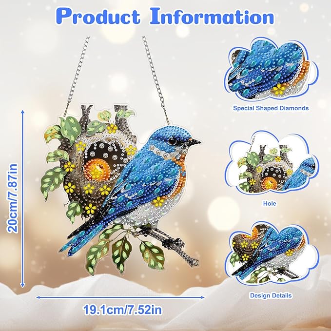 AIRDEA Hanging Diamond Painting Kits Bird,Special Shaped Diamond Art Kits for Beginner Nest and Bird Gem Art Pendant Decor,7.87x7.52in