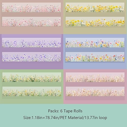 Kesari PET Tape Stickers for Journaling Supplies,6 Rolls Nature Washi Tape Scrapbook Stickers for Journaling, DIY Crafts (Fairy Tales)