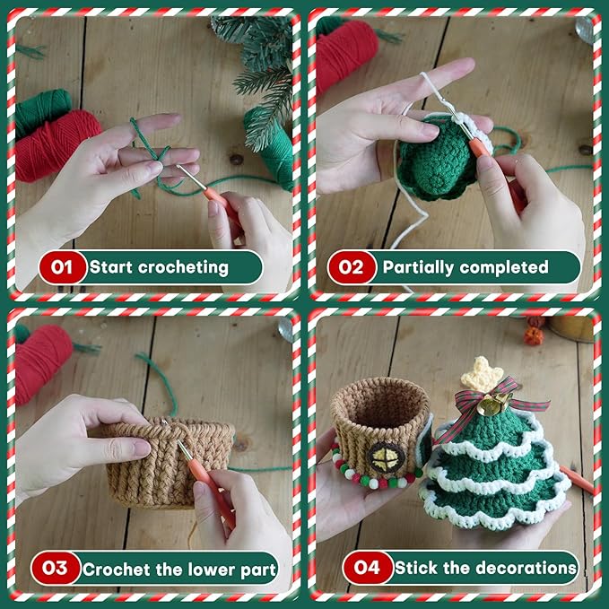Crochet Set - Beginner Friendly Crochet Set with Step-by-Step Teaching Videos and Crochet Pattern Manuals (Christmas Tree)