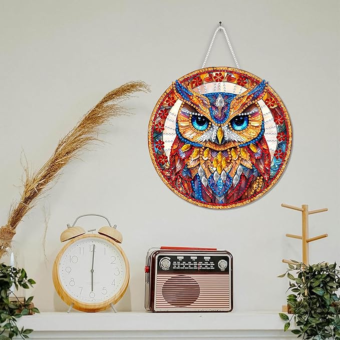 SKRYUIE Owl Hanging Diamond Art Kits for Adults Pendant Suncatcher, Special Shaped Crystal DIY Pearl Diamond Painting Kit, Gift for Mother Spring Summer Window Wreath Decor 7.21 x 7.29 Inch A21