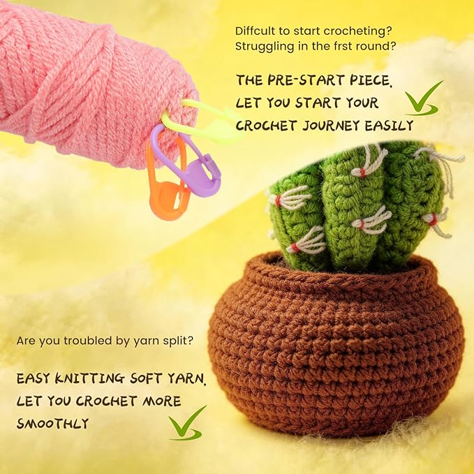GONELYON Crochet Kit for Beginners, Beginner Crochet Starter Kit, 4 Pc Potted Plants Family Kits with Step-by-Step Video Tutorials, Learn to Crochet Kits for Adults and Kids