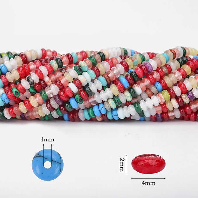 2 Strands (300PCs) Mix Color Rondelle Beads, 2 * 4mm Gemstone Loose Spacer Abacus Disk Beads for DIY Bracelet Necklace Earrings Jewelry Making, Craft Supplies Beading Kit (Type 1)