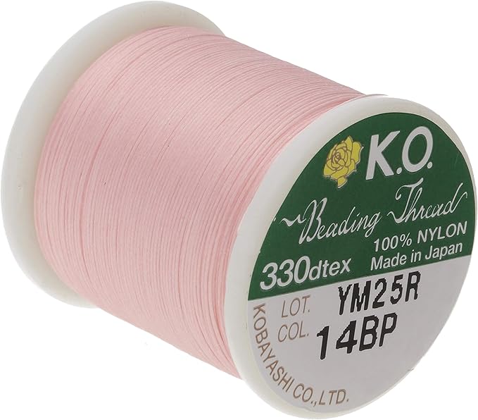 KO Nylon Beading Thread, Baby Pink Color, Japanese Pre-Waxed 100% Nylon, 330TEX, Tangle Resistant Knotting Cords, 50m /55 yds Spool, Use for Seed Bead Projects, Loom Work & Bead Weaving