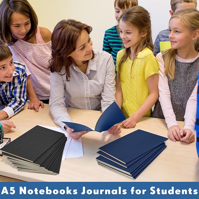 mimorou 100 pcs journals notebooks bulk - kraft softcover a5 small notebooks 5.5 inch x 8.3 inch notepads with 60 page 30 sheet for writing sketch travel office supplies(black, navy,lined)