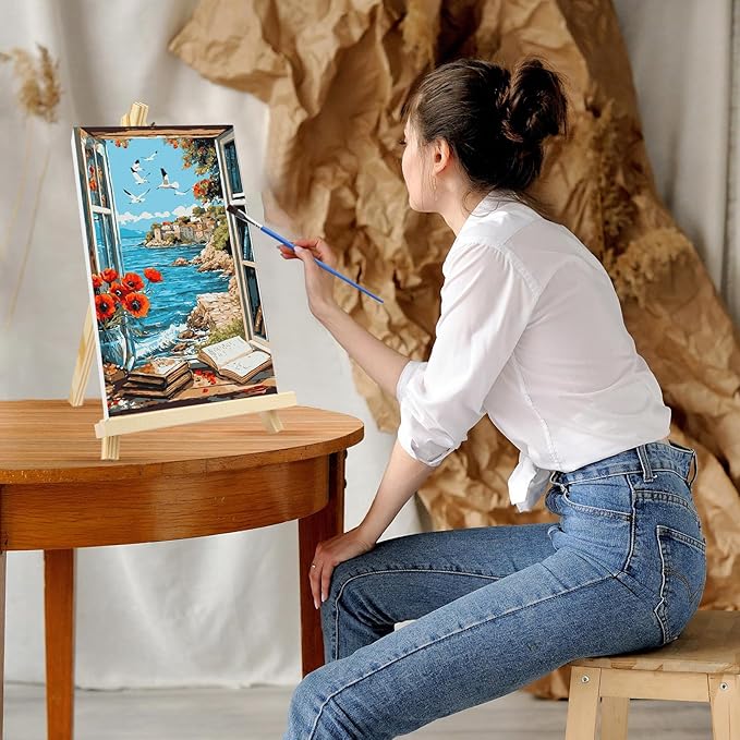 GHHKUD Landscape Paint by Numbers Kits with Frame for Adults Beginners, DIY Seaside Paint by Numbers for Kids, Painting Art on Canvas Gifts Home Wall Decor 20x30cm