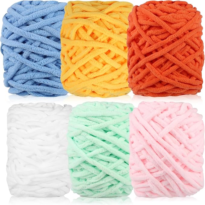 WSICSE Chenille Fluffy Yarn, Thick Chunky Blanket Yarn for Crocheting Plush Soft Yarn for Knitting Blanket DIY Easter Decorations, 6 Pack 100g Each 3.5 oz 55 Yards(Fresh)